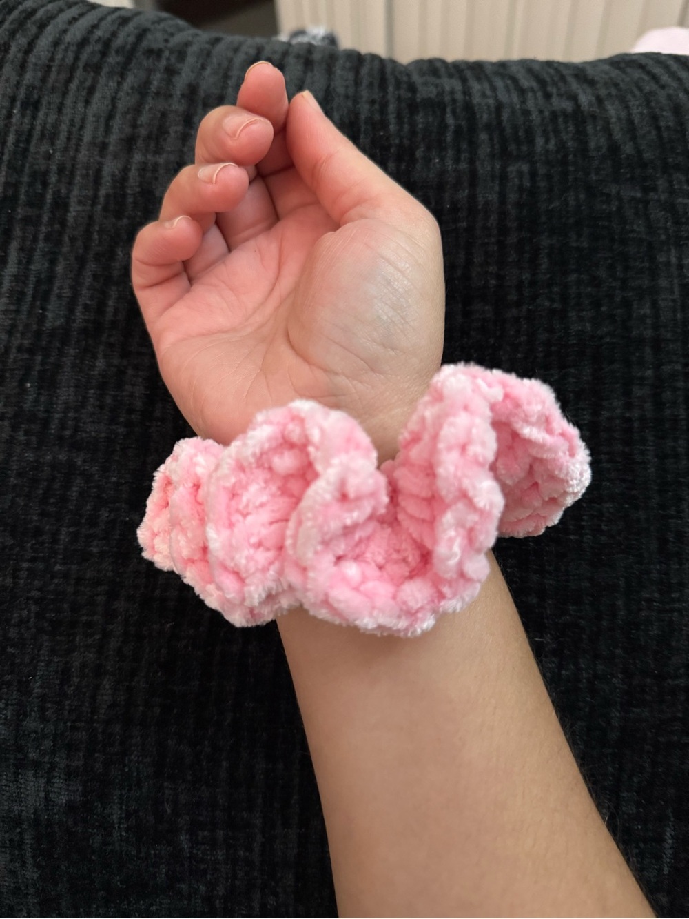 Soft Pink Plush Kids Scrunchie